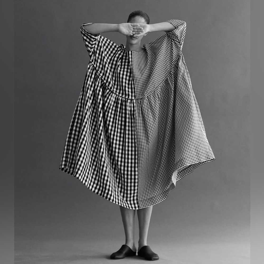 KEDEM SASSON Gingham Babydoll Dress in Black White